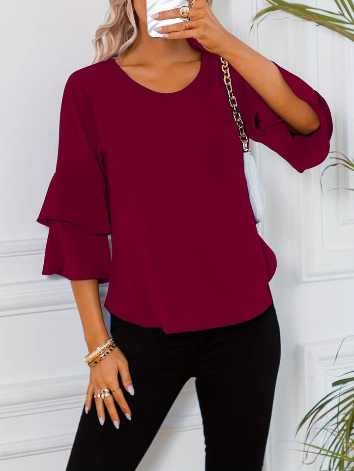 Emily - Schickes Shirt mit Rundhalsausschnitt und eleganten weiten ausgestellten Ärmeln