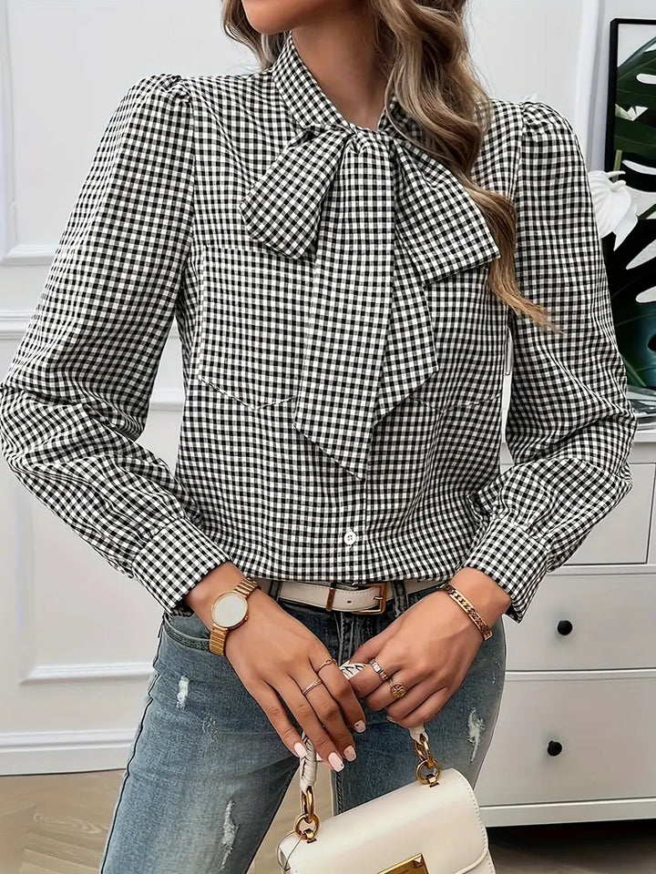 Aurora - Elegante Herbstbluse mit Karomuster und Schleife für Frauen