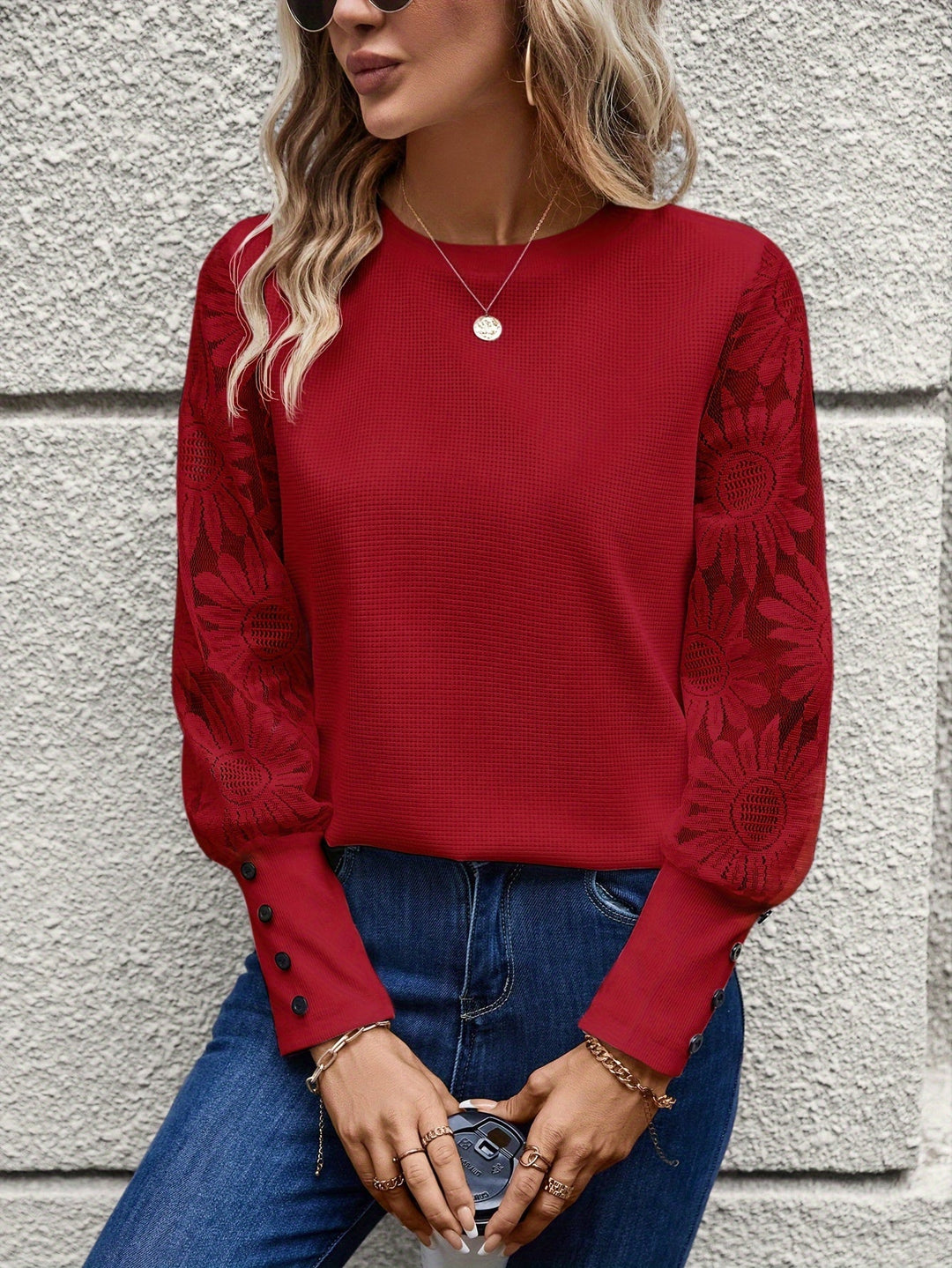 Barbara - Elegant chic floral lace blouse for autumn for women