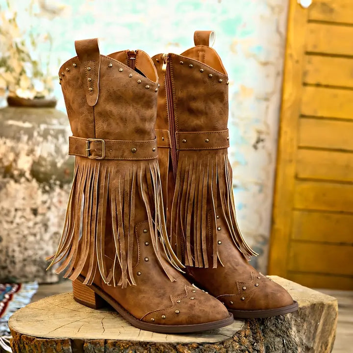 Celeste - Stylische Damenstiefel mit eleganter Quastenverzierung und stabilem Absatz