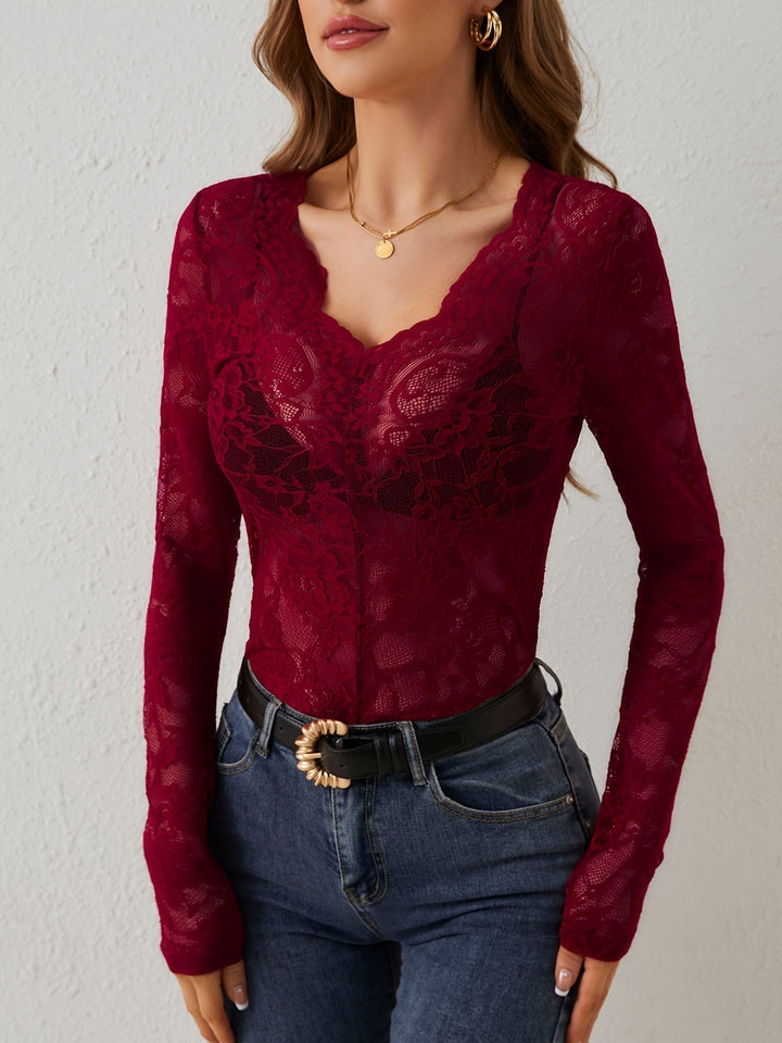 Paislee - Elegant Leather Blouse with Lace for Women for a Stylish Autumn