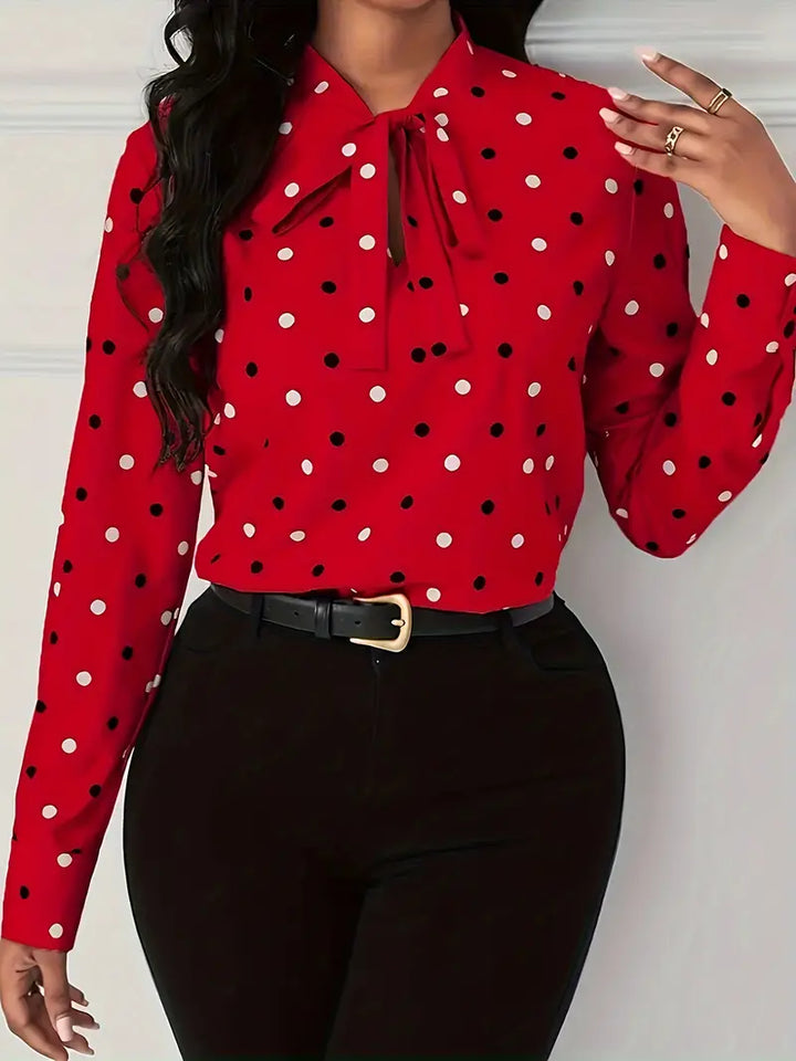 Meredith - Chic polka dot blouse with elegant bow collar for autumn for women