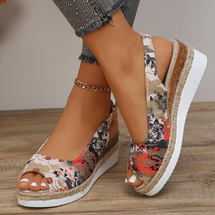 Flora - Stilvolle und bequeme Keilabsatzsandalen mit schönem Blumenmuster für Frauen