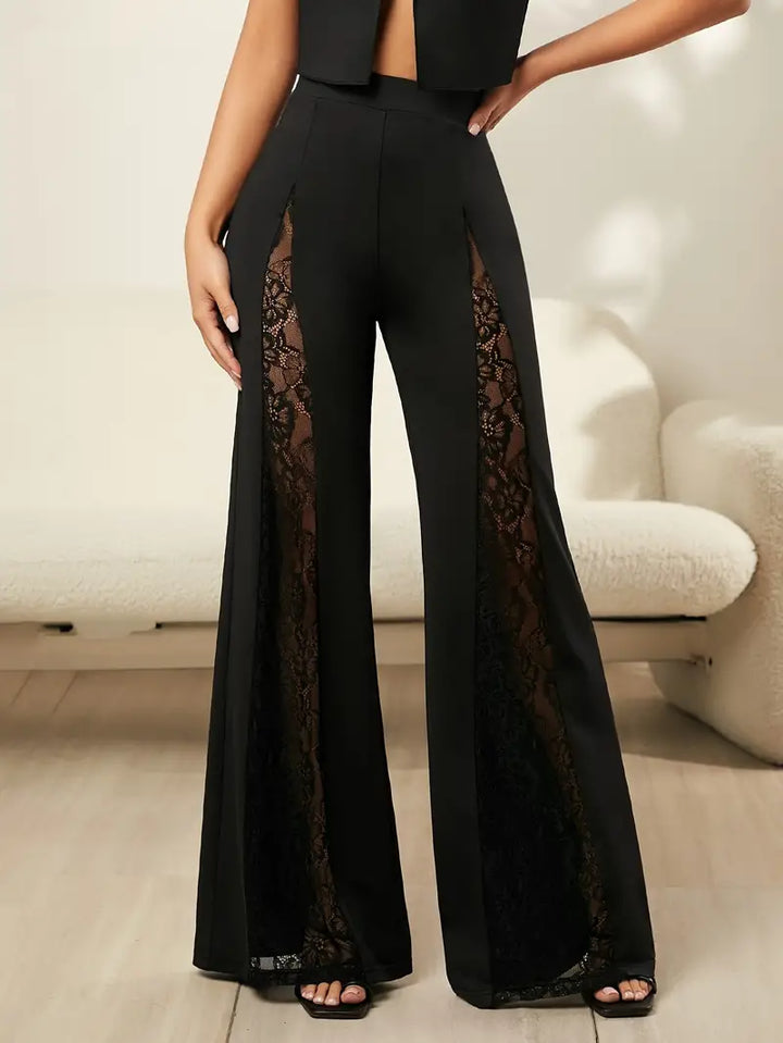 Gloria - Elegant flared pants with refined lace trim