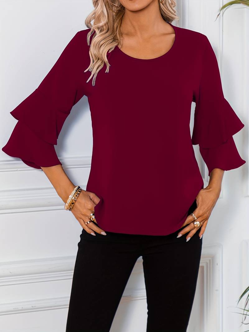 Emily - Schickes Shirt mit Rundhalsausschnitt und eleganten weiten ausgestellten Ärmeln