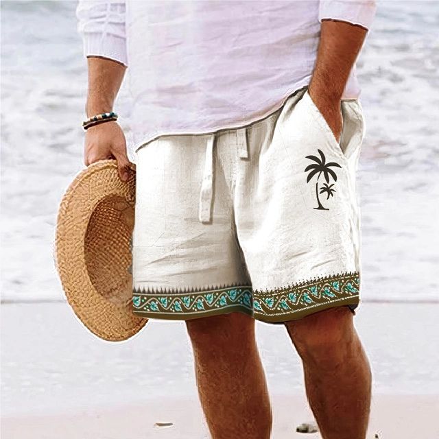 Stylish Men's Beach Shorts with Trendy Coconut Tree Print - Loek