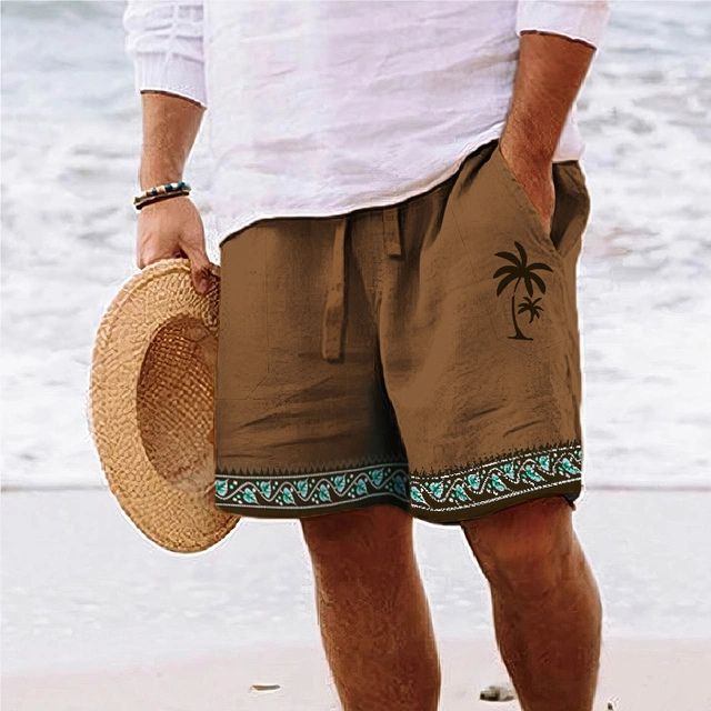 Stylish Men's Beach Shorts with Trendy Coconut Tree Print - Loek