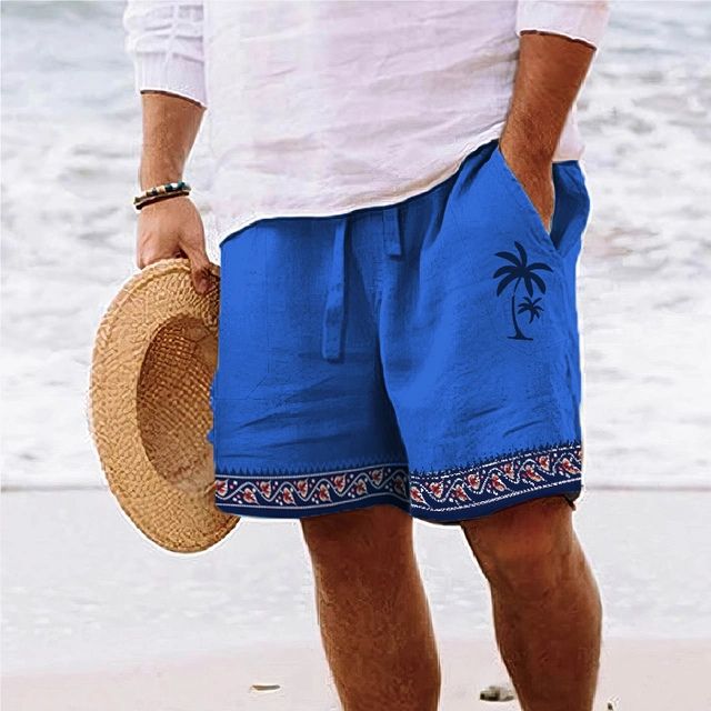 Stylish Men's Beach Shorts with Trendy Coconut Tree Print - Loek