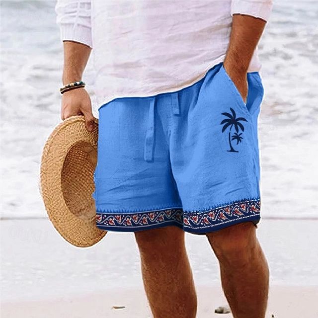 Stylish Men's Beach Shorts with Trendy Coconut Tree Print - Loek