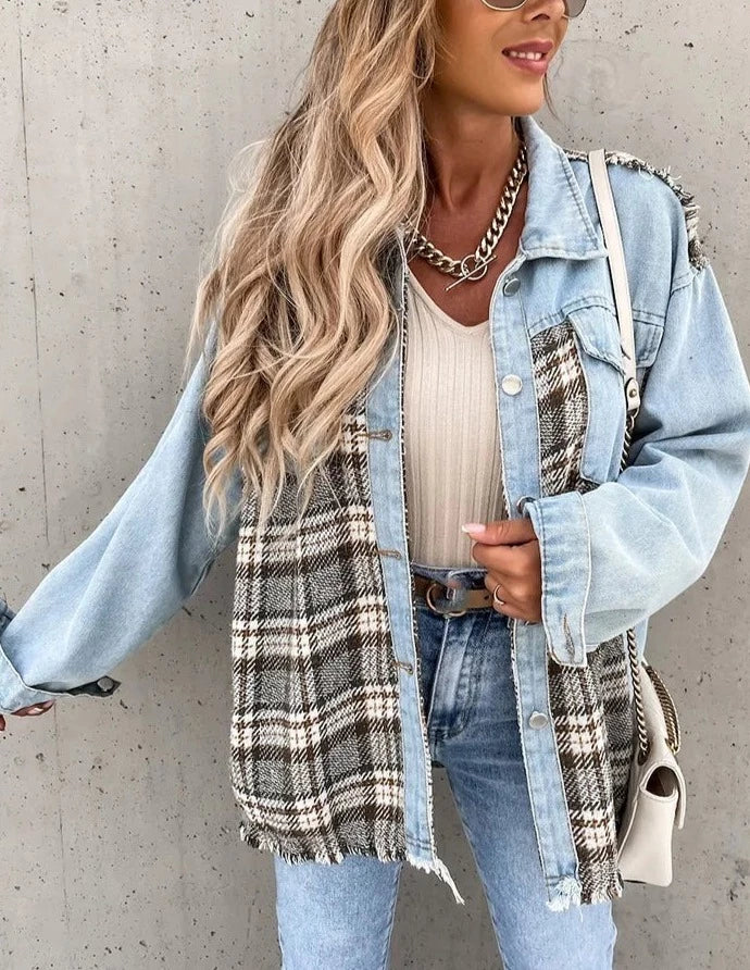 Maxine - Trendy and Comfortable Plaid Denim Shirt for Women