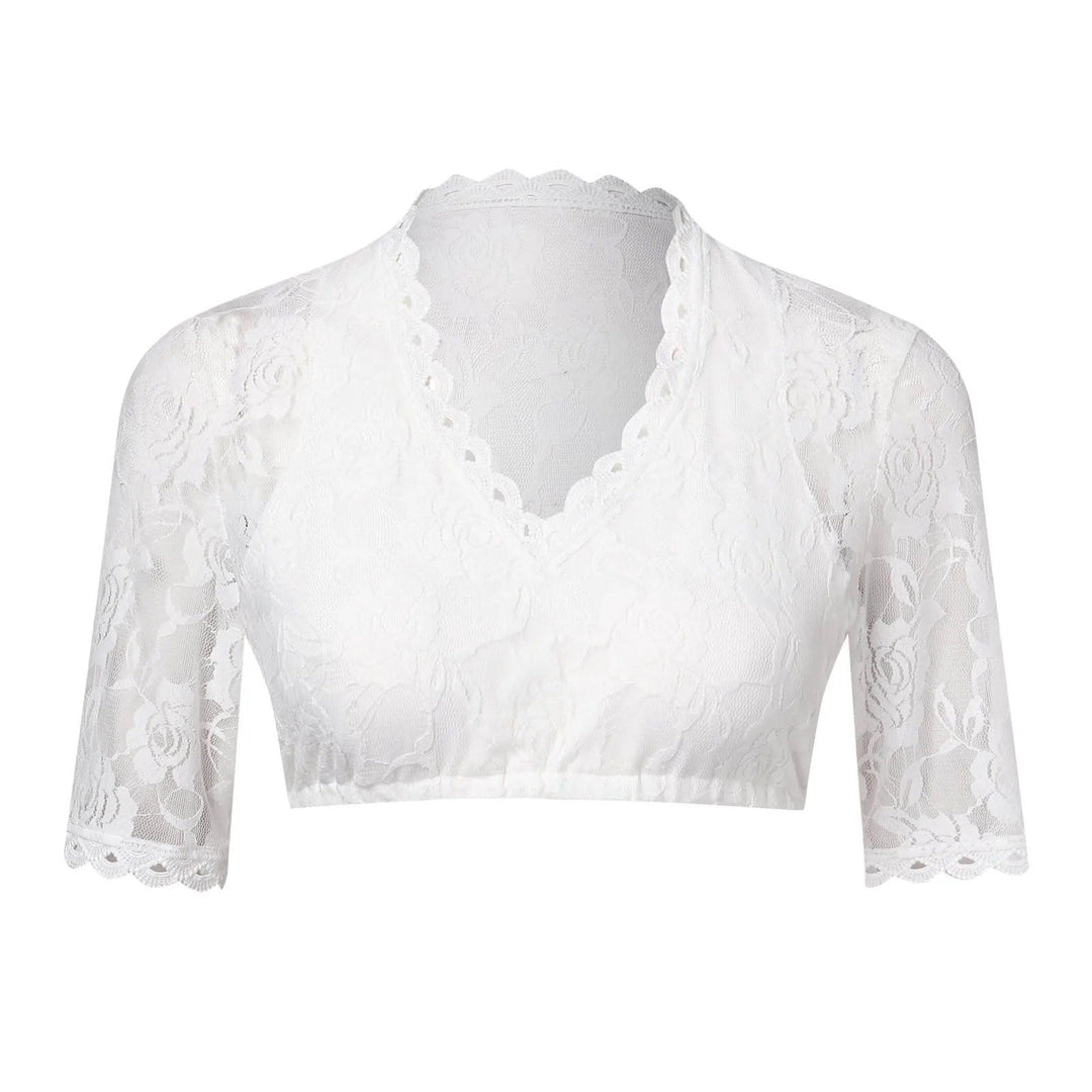 Mona - Elegant white lace blouse with charming half sleeves for women