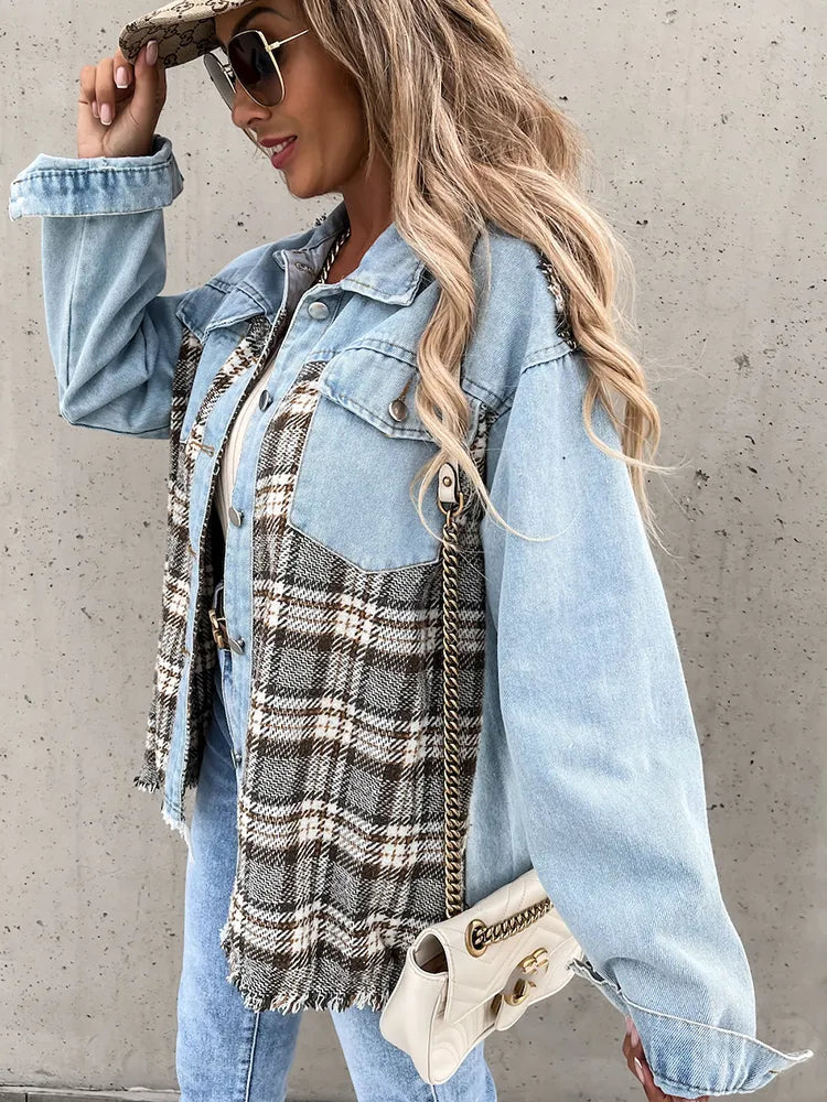 Maxine - Trendy and Comfortable Plaid Denim Shirt for Women