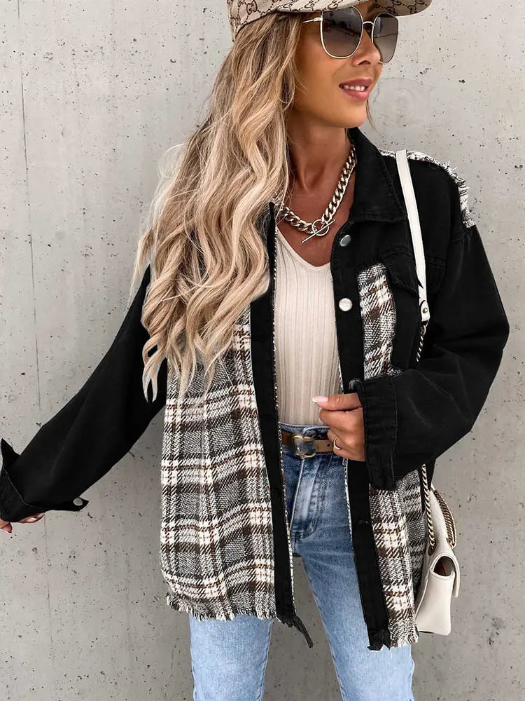 Maxine - Trendy and Comfortable Plaid Denim Shirt for Women