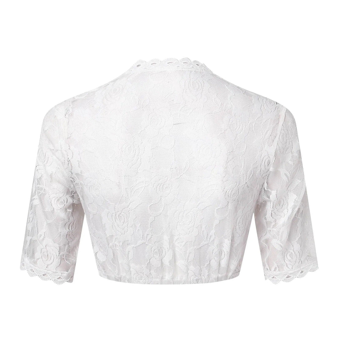 Mona - Elegant white lace blouse with charming half sleeves for women