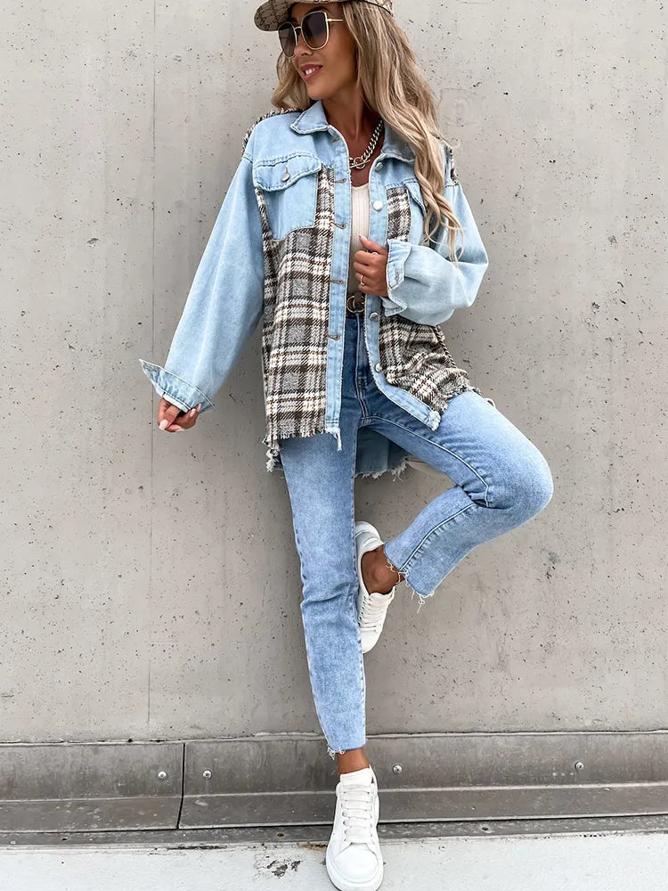 Maxine - Trendy and Comfortable Plaid Denim Shirt for Women