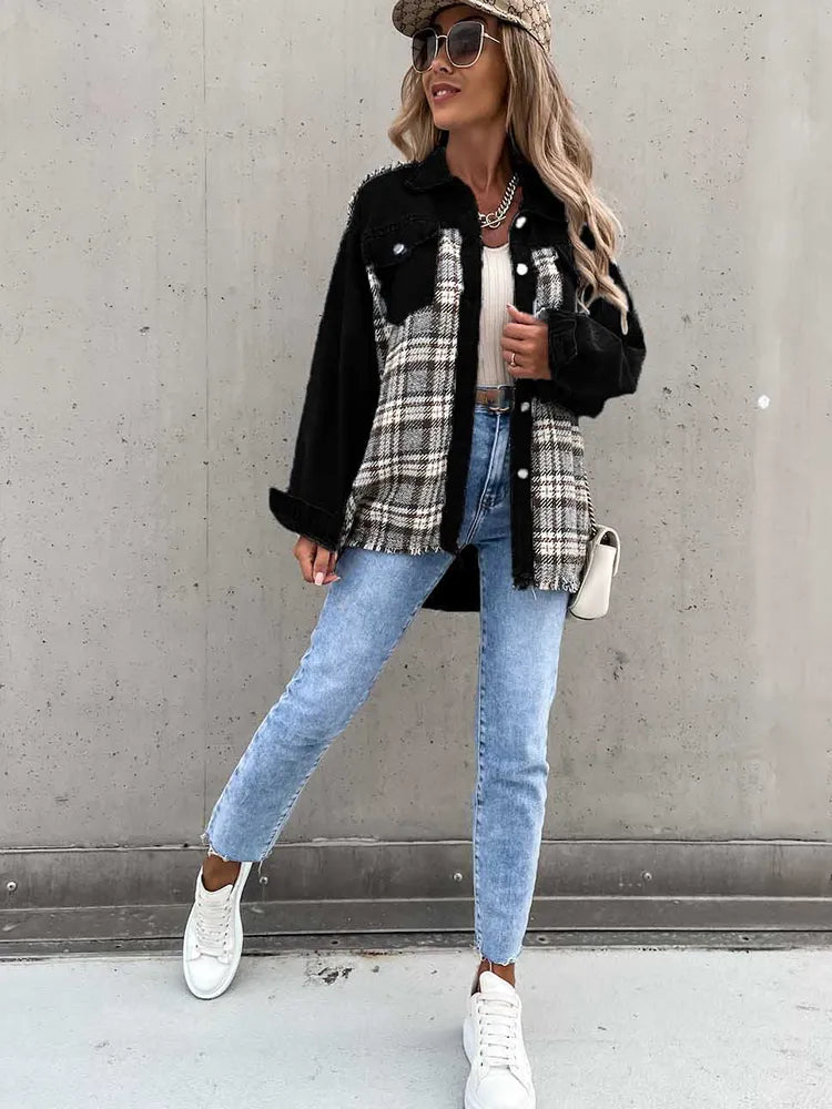 Maxine - Trendy and Comfortable Plaid Denim Shirt for Women