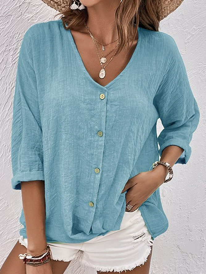 Ava - Chemise en lin à col en V, à la fois tendance et confortable pour femmes