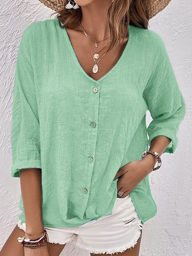 Ava - Chemise en lin à col en V, à la fois tendance et confortable pour femmes