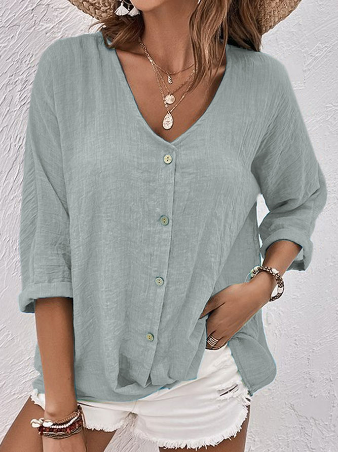 Ava - Chemise en lin à col en V, à la fois tendance et confortable pour femmes