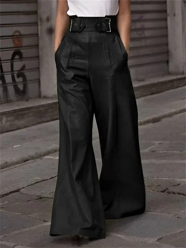 Stylische, hochtaillierte, weite Hose aus Kunstleder - Eleanor