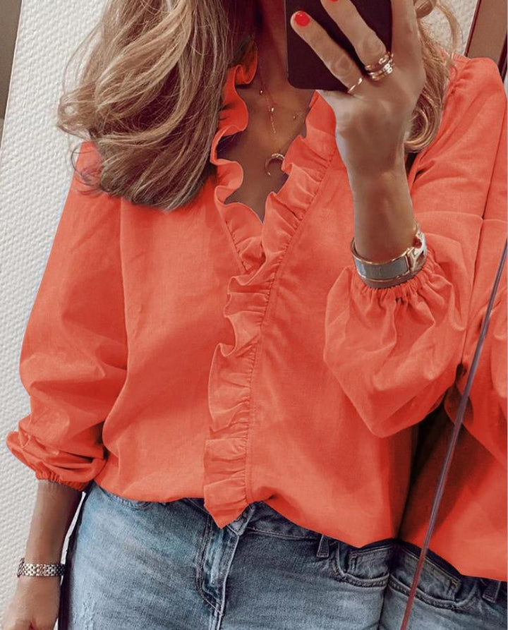 Blouse élégante à col en V avec volants pour femmes - Collection Blossom